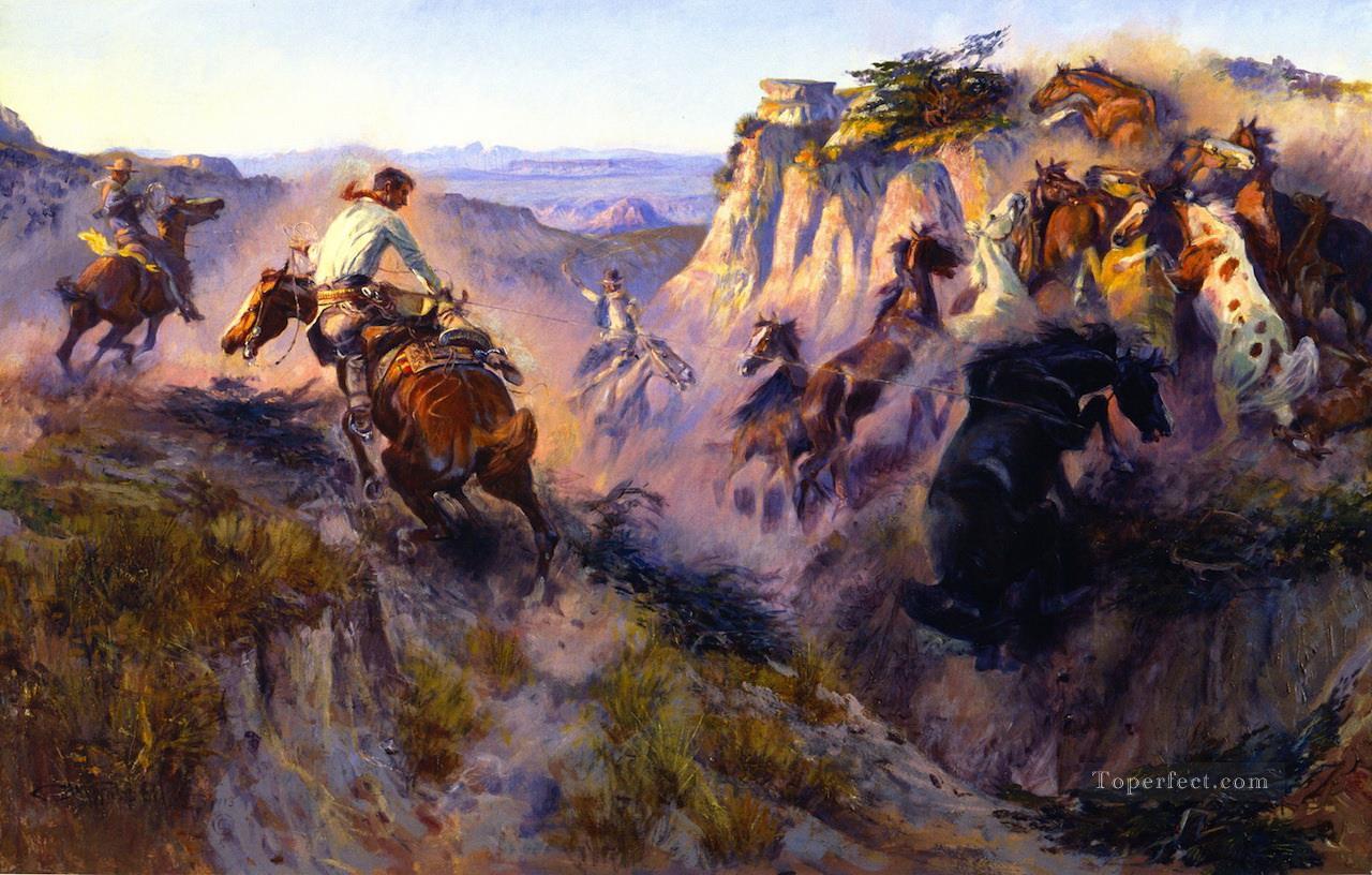 wild horse hunters no 2 1913 Charles Marion Russell Indiana cowboy Oil Paintings